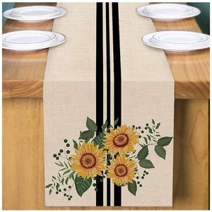 Sunflower Table Runner Black Stripe 13 X 72”